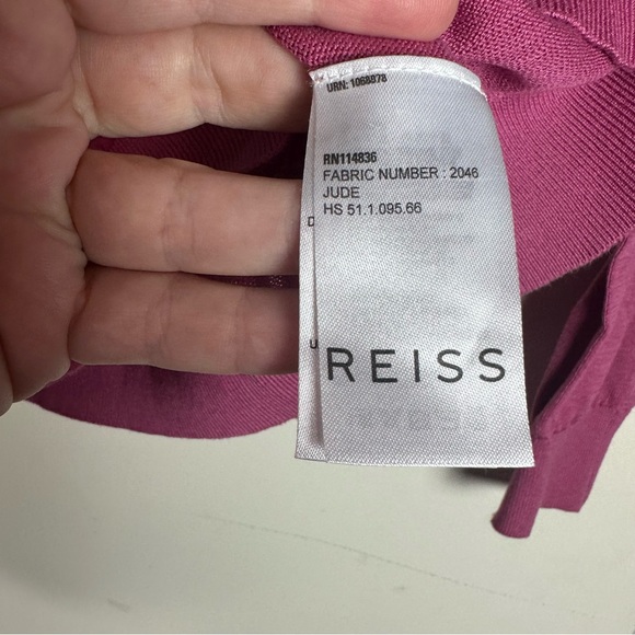Reiss Pink V-Neck Soft 100% Cotton Ribbed Trim Pull On Long Sleeve Sweater S - Picture 9 of 14